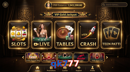 Main screen of Qk777 casino page for PK players